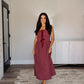 Berry Plaid Front Tie Midi Dress