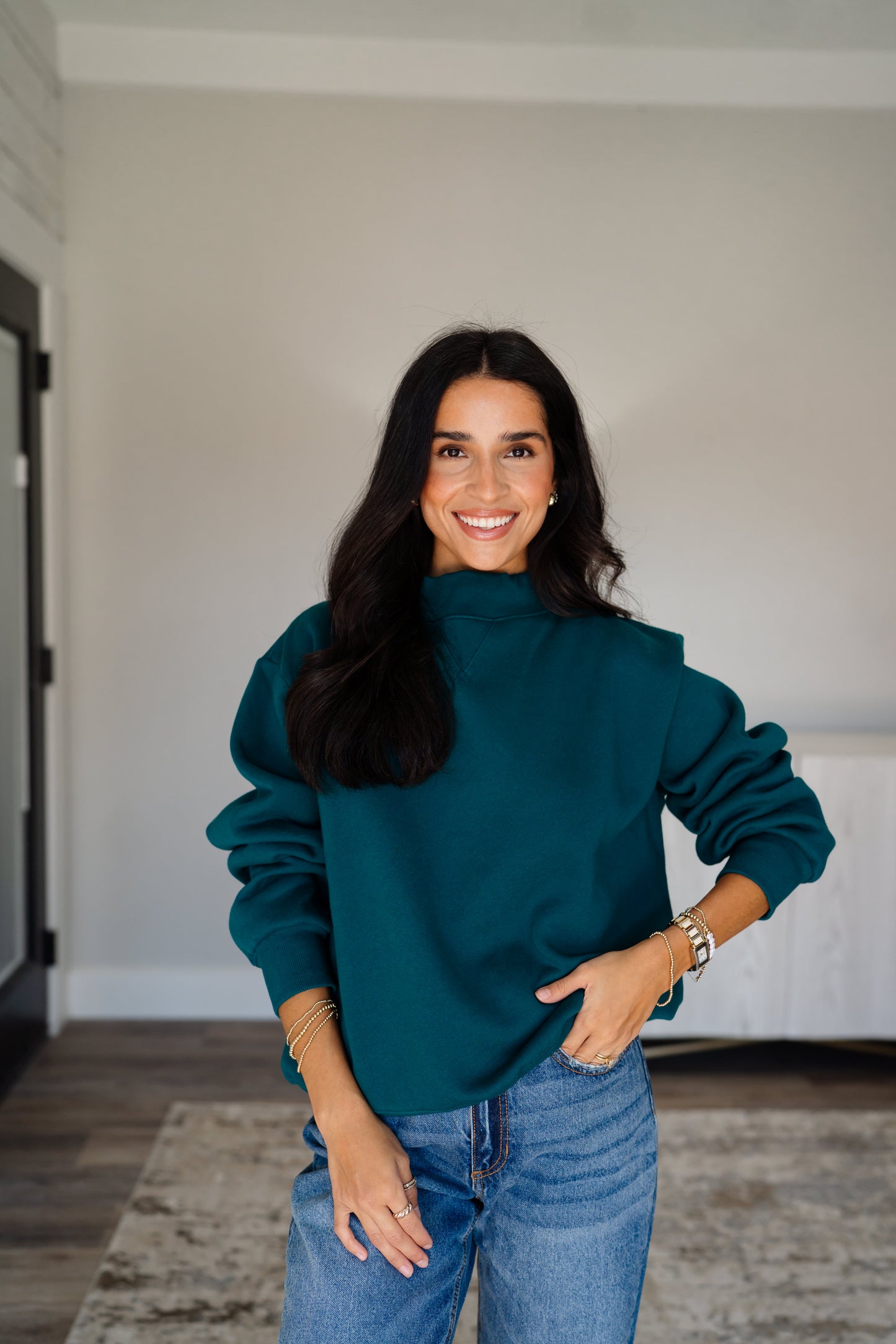 Fleece Wide Neck Sweatshirt - Dark Teal