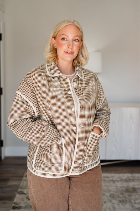 Gingham Piping Jacket - Mocha/Cream