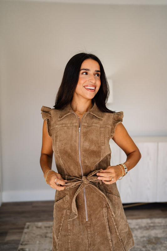 Zip Up Corduroy Skort Romper