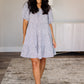 Plaid Puff Sleeve Tiered Dress - Black/Cream