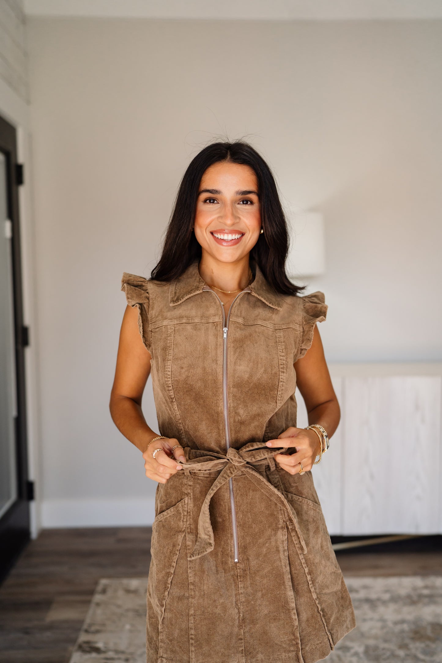 Zip Up Corduroy Skort Romper