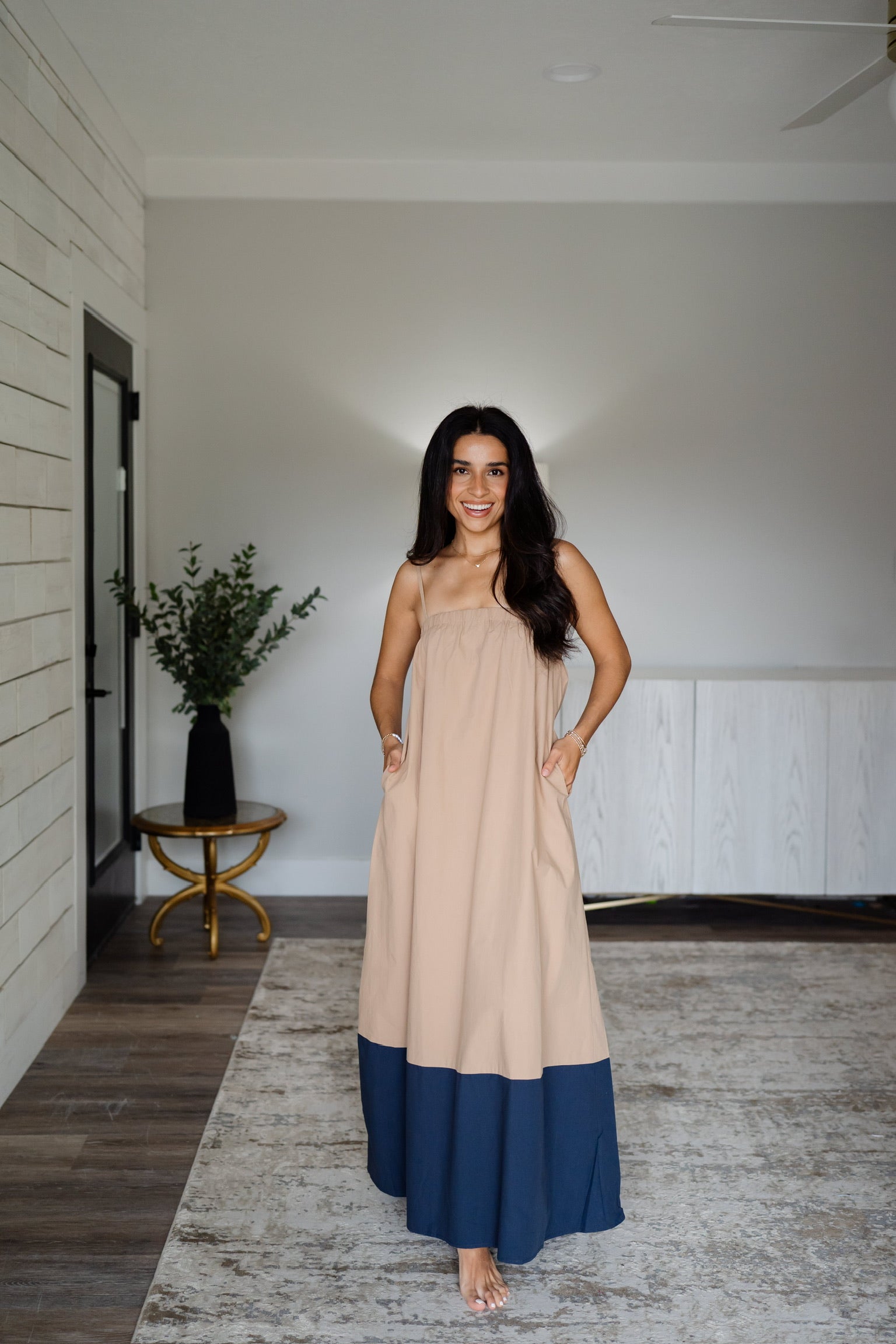 Poplin Colorblock Adjustable Strap Maxi Dress – All About You Boutique