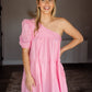 Pink Poplin One Shoulder Dress