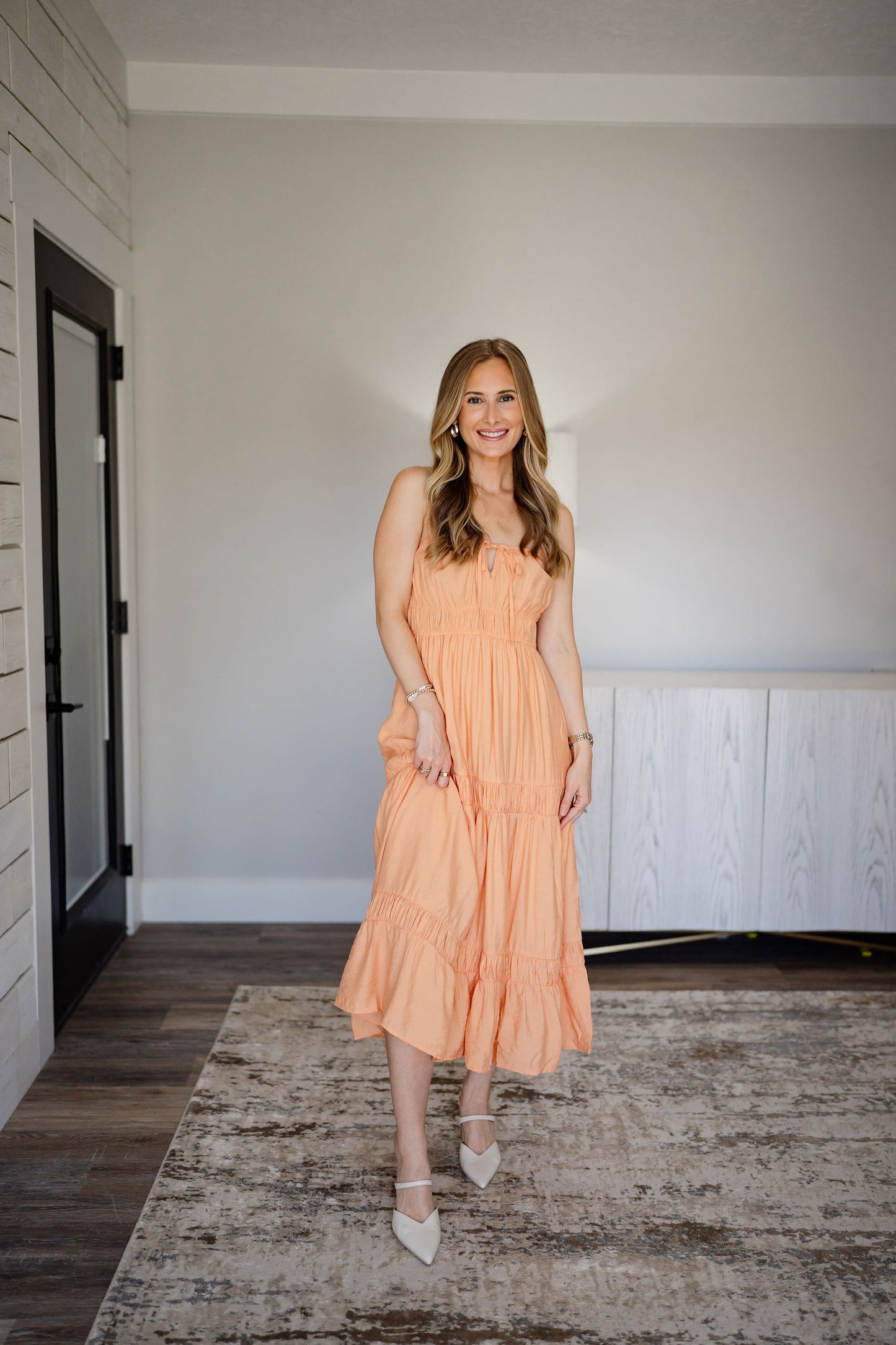 Shirred Melon Maxi Dress