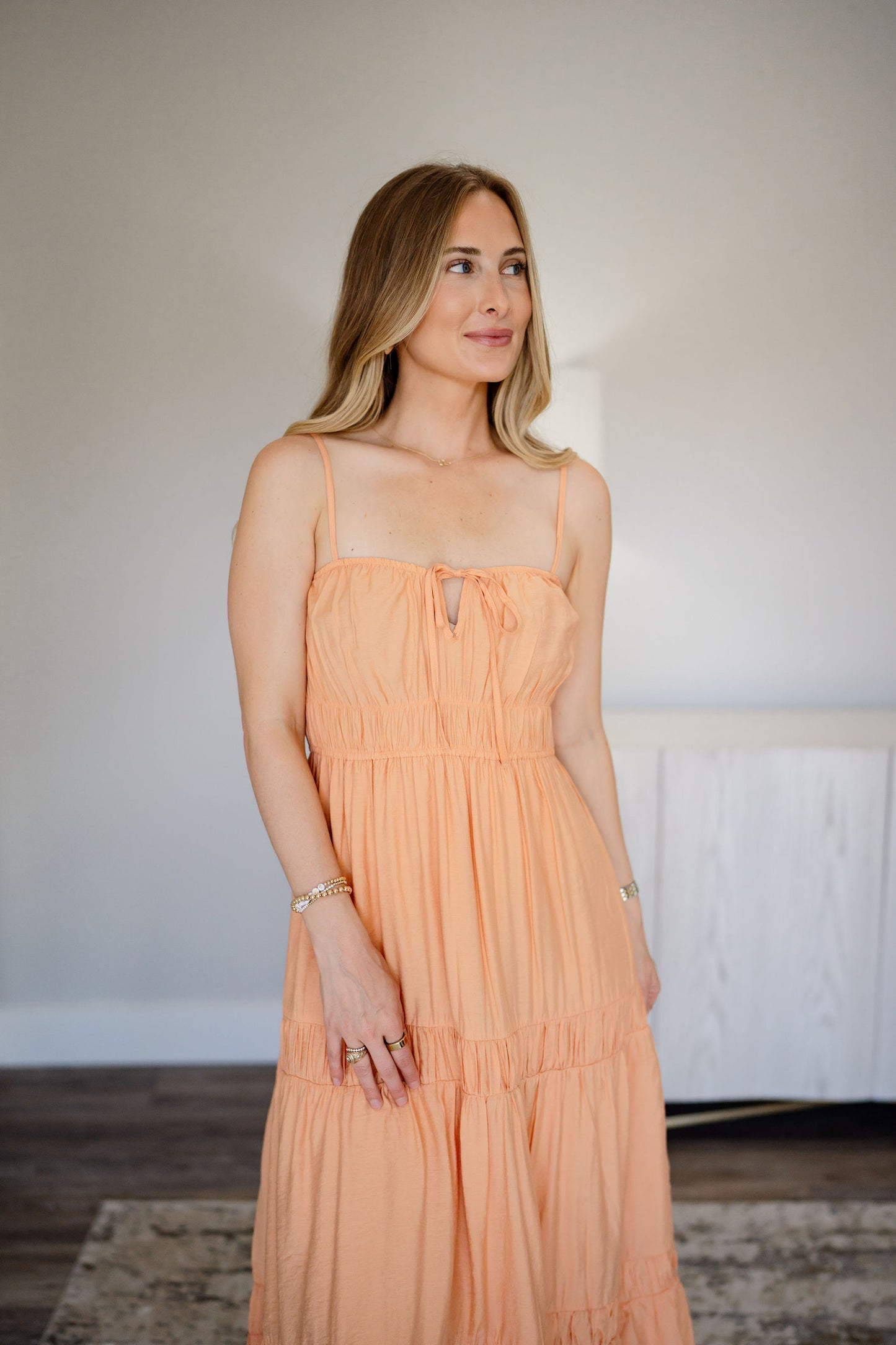 Shirred Melon Maxi Dress