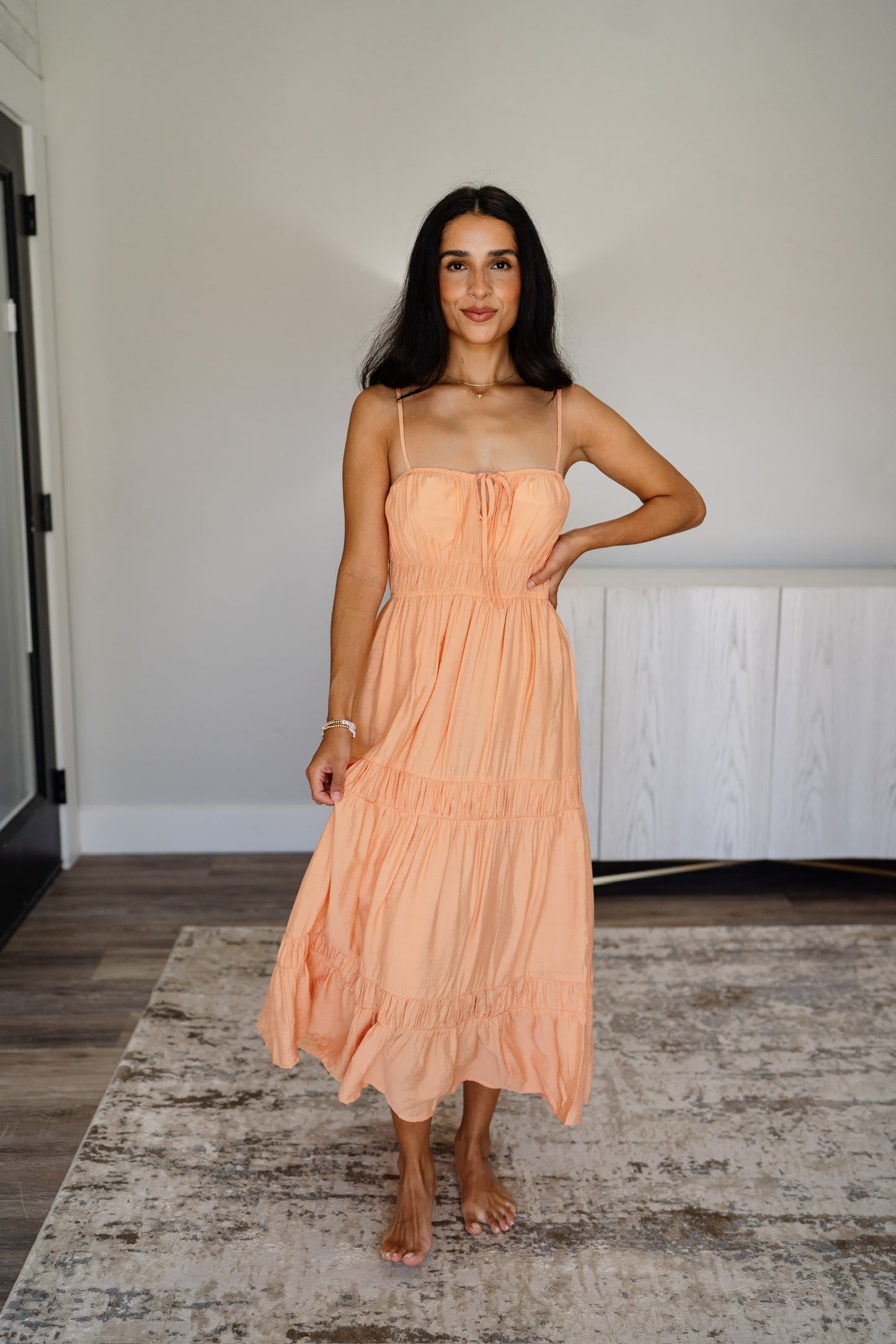 Shirred Melon Maxi Dress