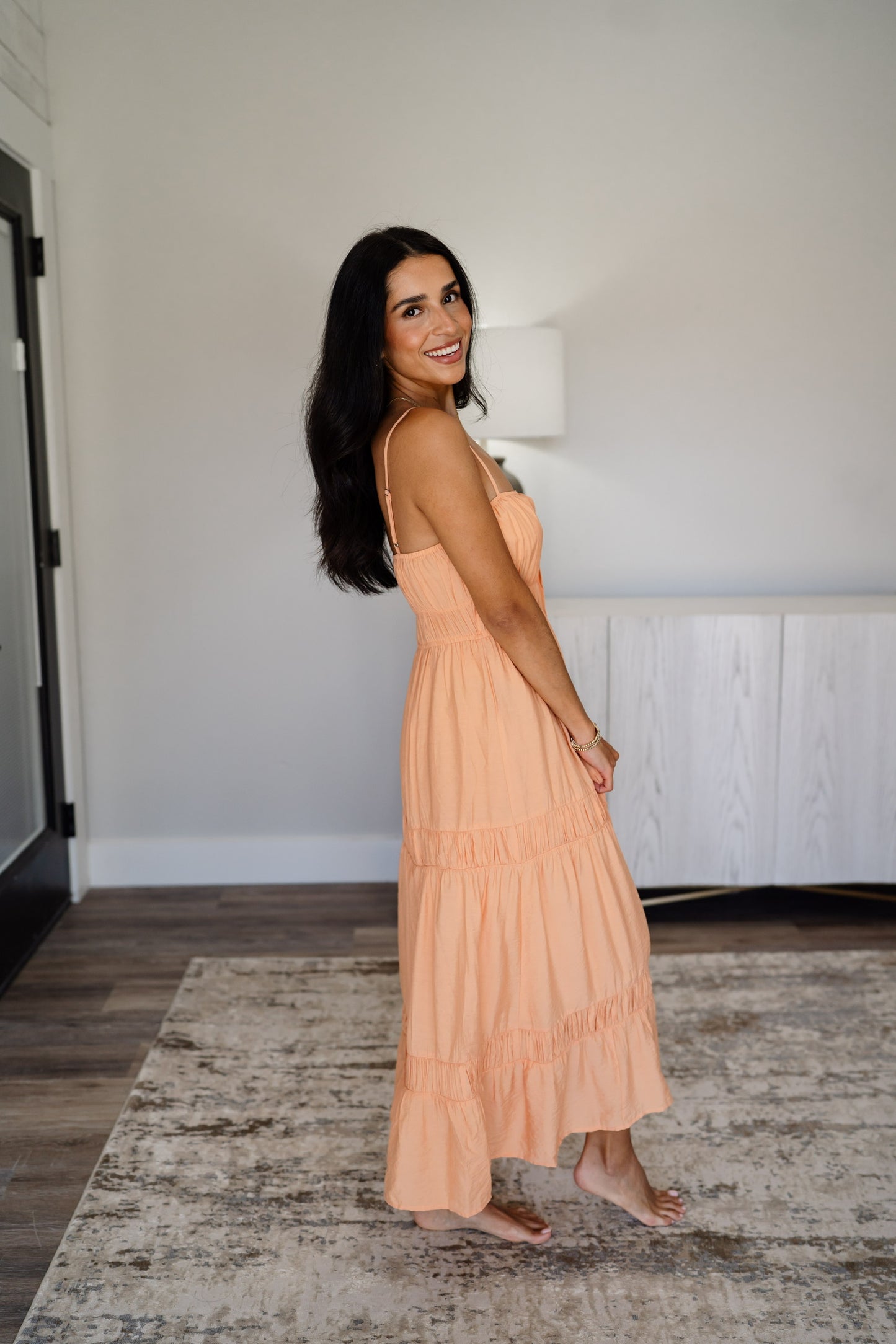 Shirred Melon Maxi Dress