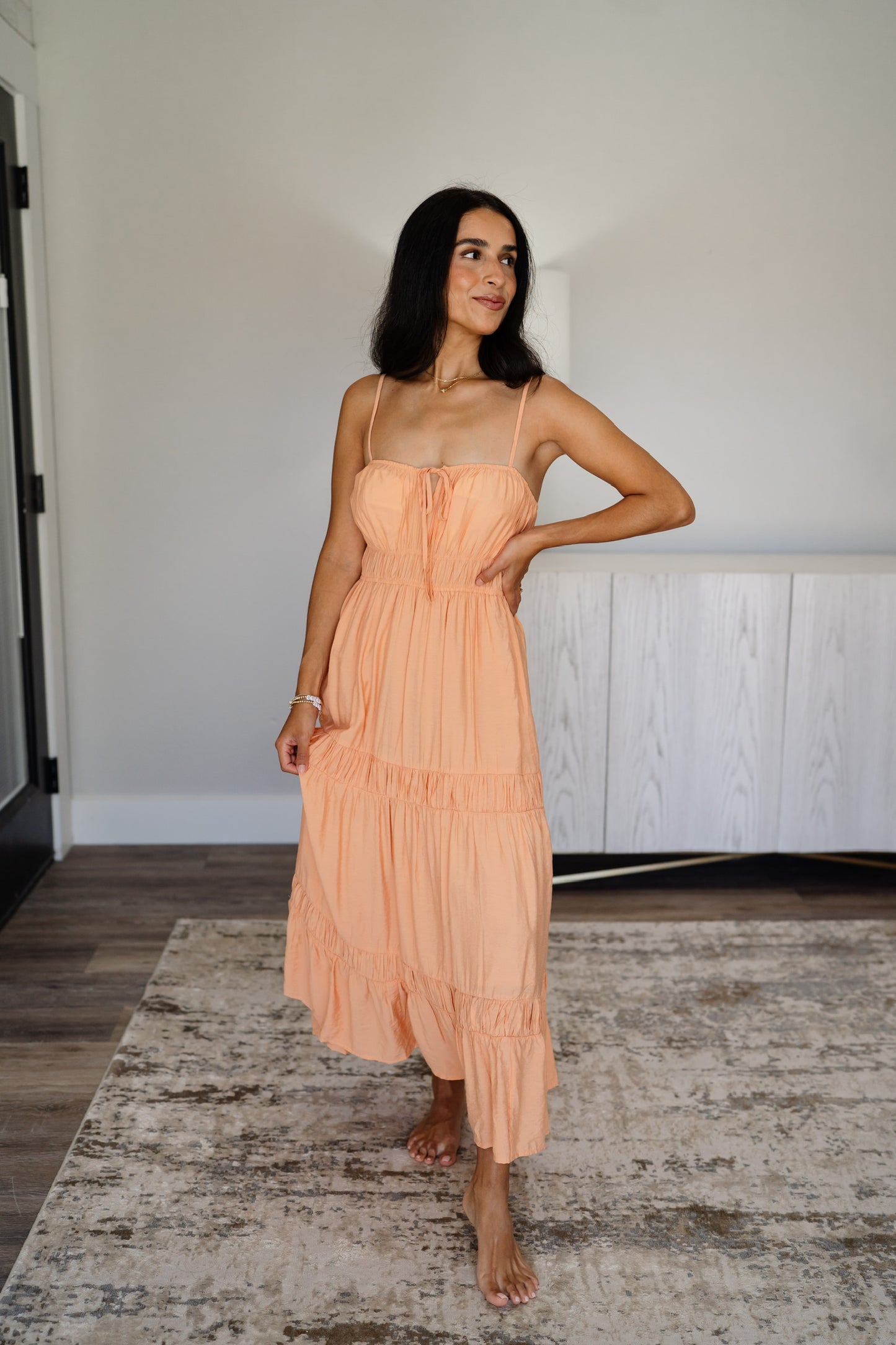 Shirred Melon Maxi Dress