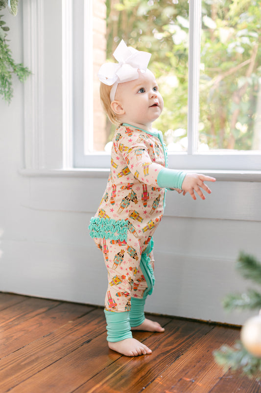 Poppy Kids Co. Nutcracker Ruffle Premium Zipper Romper