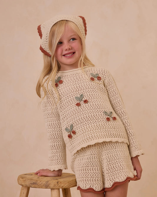 Rylee + Cru Crochet Knit Pullover | Cherries