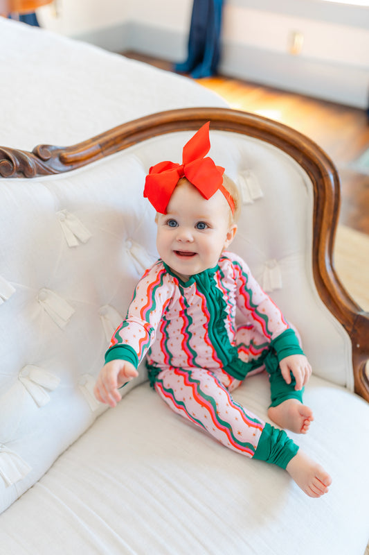 Poppy Kids Co. Starry Christmas Ruffle Premium Zipper Romper
