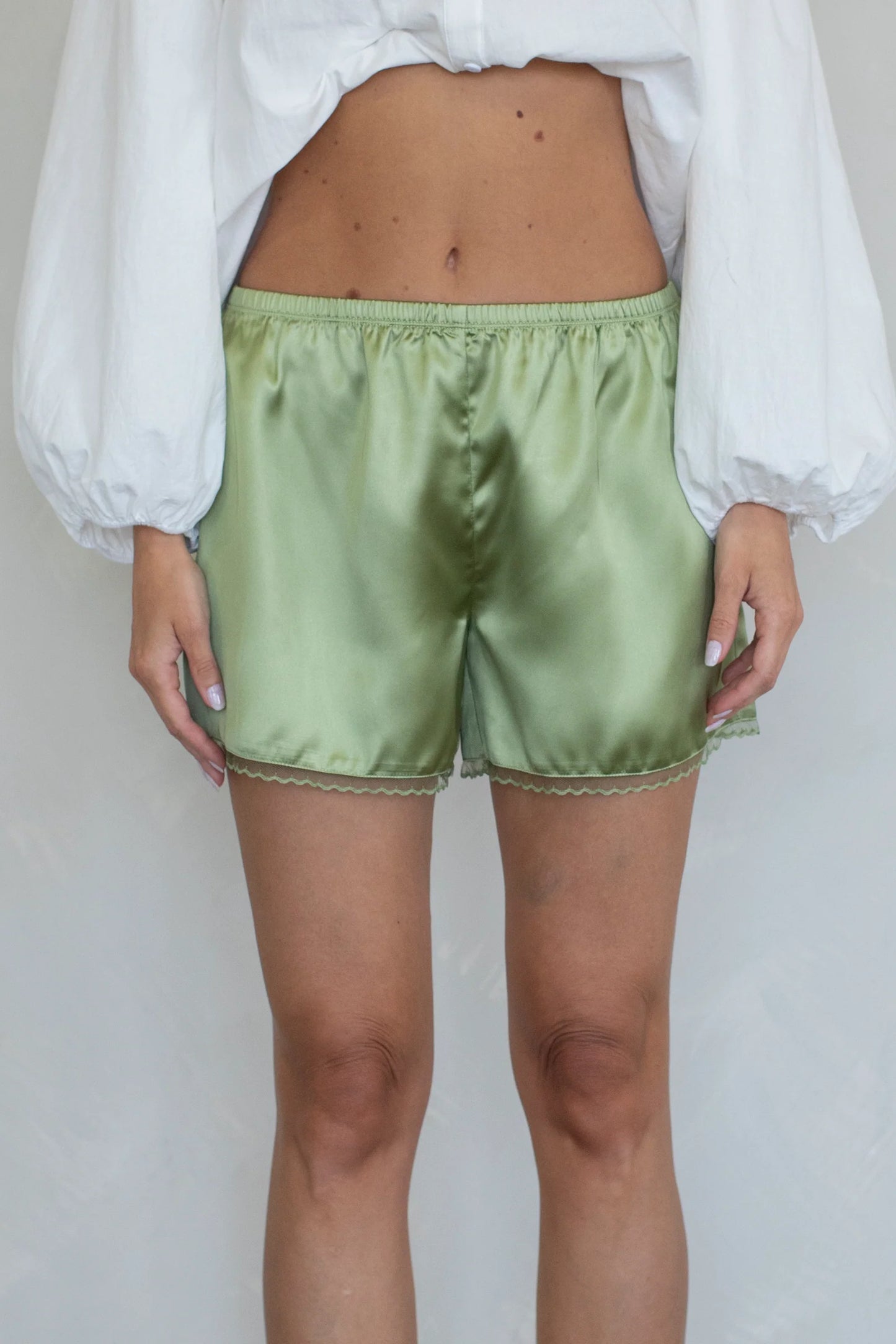 Lia Satin Shorts - Matcha