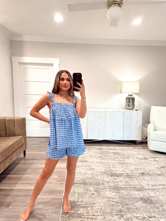 Jules Checker Shorts - Blue