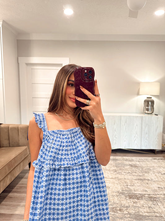 Jules Checker Top - Blue