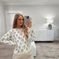 Floral Jacquard Cardigan - Cream/Blue