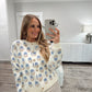 Floral Jacquard Cardigan - Cream/Blue