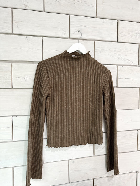 Mock Neck Lettuce Hem Sweater