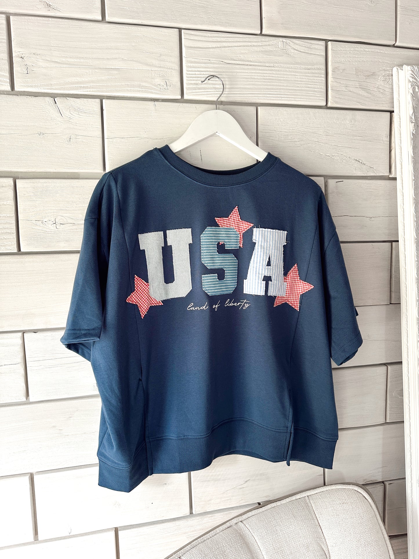 USA Patchwork Oversized Crew