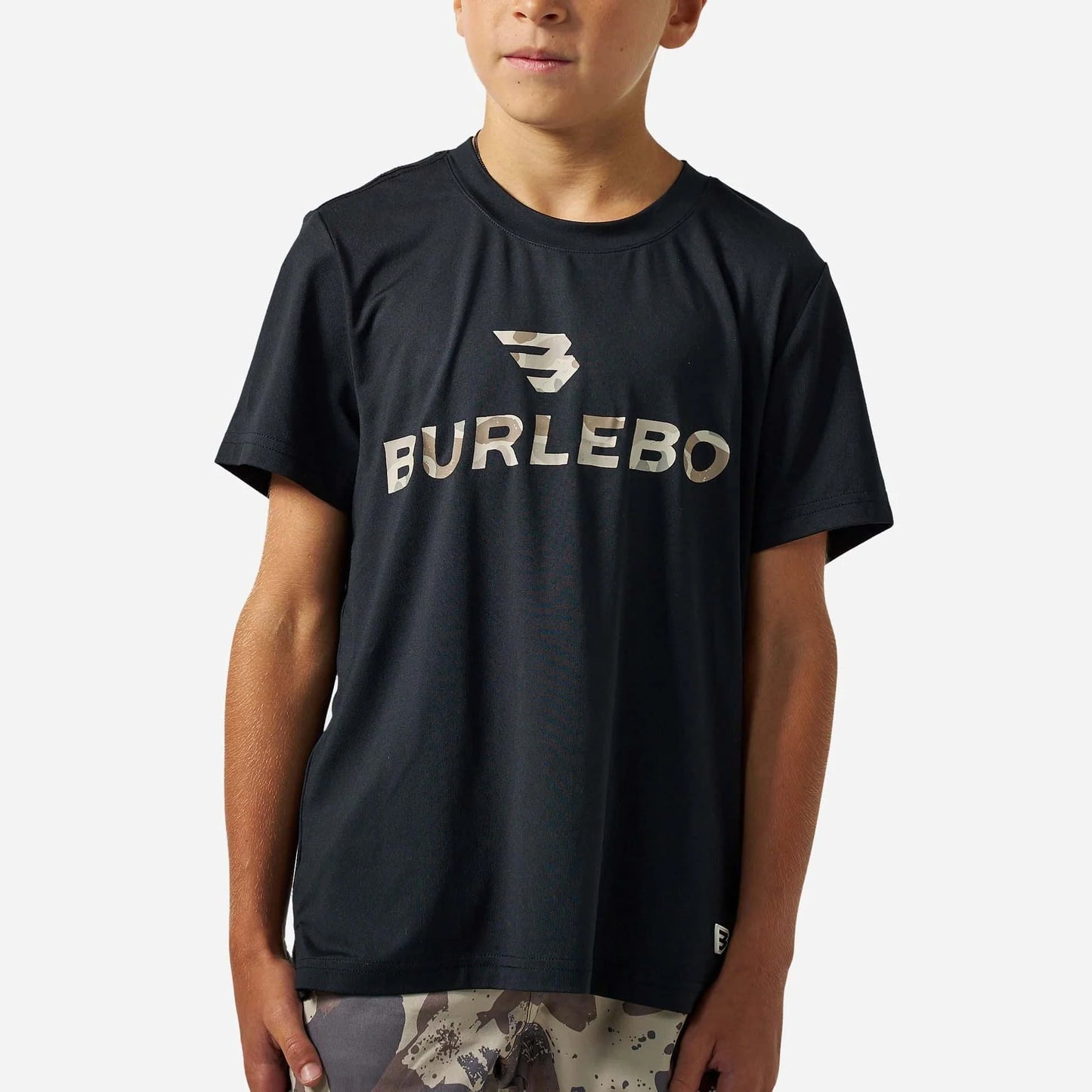 Boys Burlebo Go To Tee - Flying B Logo | Black & Classic Deer Camo