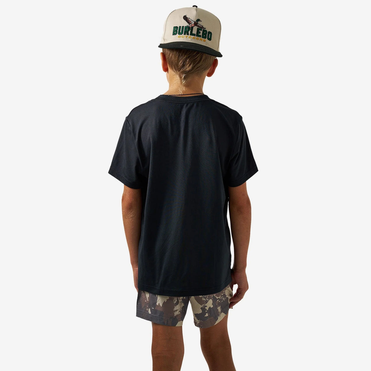 Boys Burlebo Go To Tee - Flying B Logo | Black & Classic Deer Camo