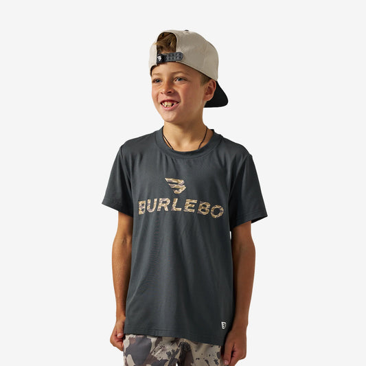 Boys Burlebo Go To Tee - Flying B Logo | Gun Metal Grey & Gauge Camo