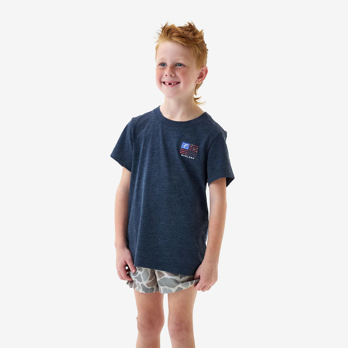 Boys Burlebo Fishing USA Tee - Heather Navy