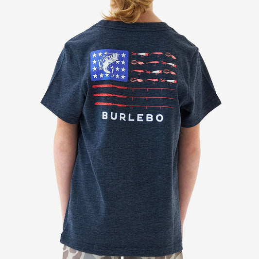 Boys Burlebo Fishing USA Tee - Heather Navy