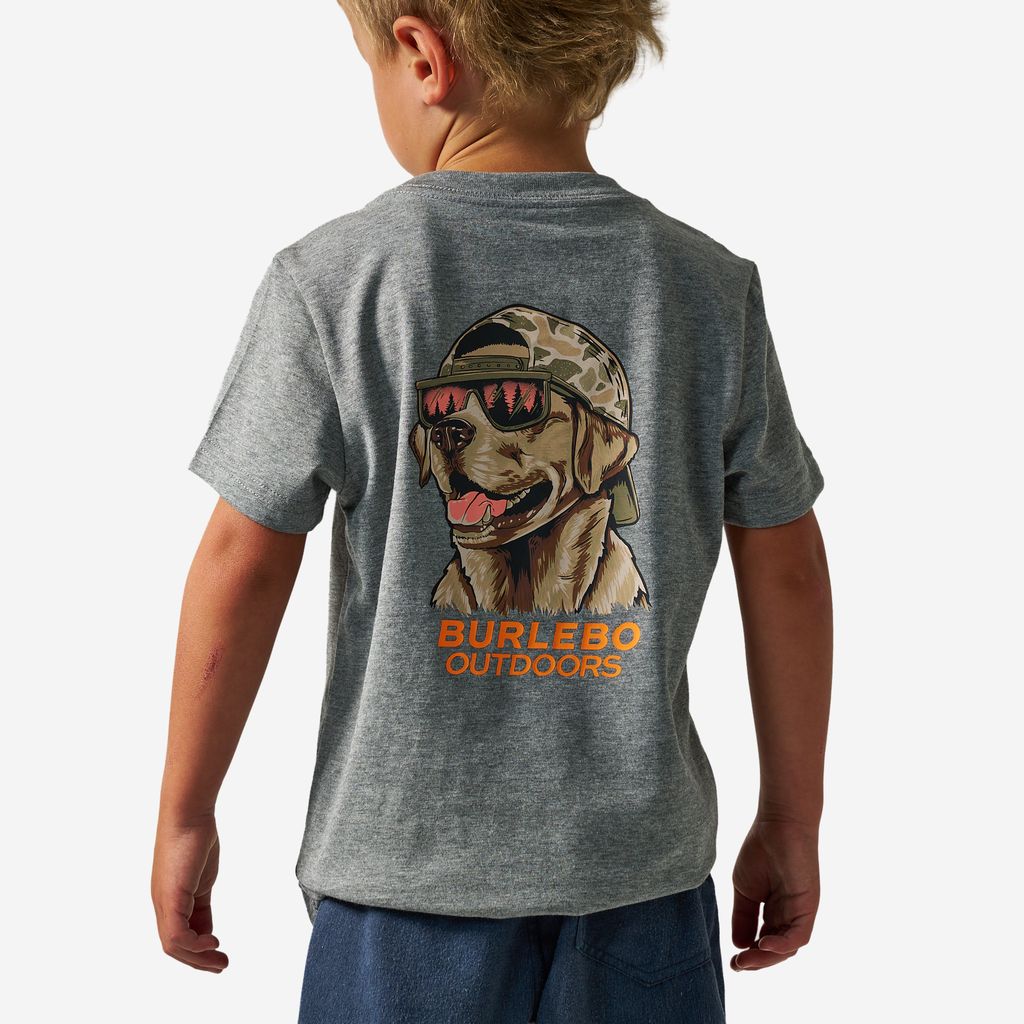 Boys Burlebo Mallard Camo Dog Tee - Dark Heather Grey