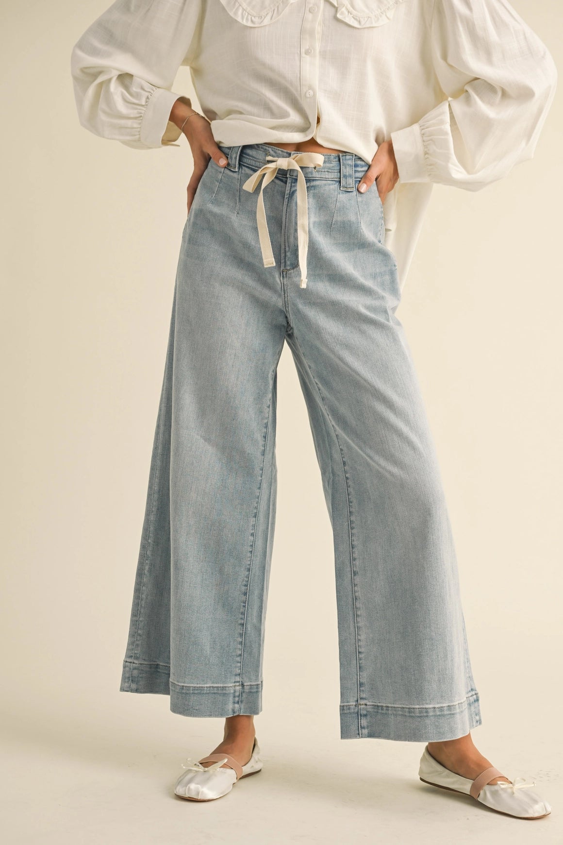 Washed Denim Drawstring Pants – All About You Boutique