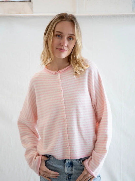 Piper Cardigan - Pink Mini Stripes