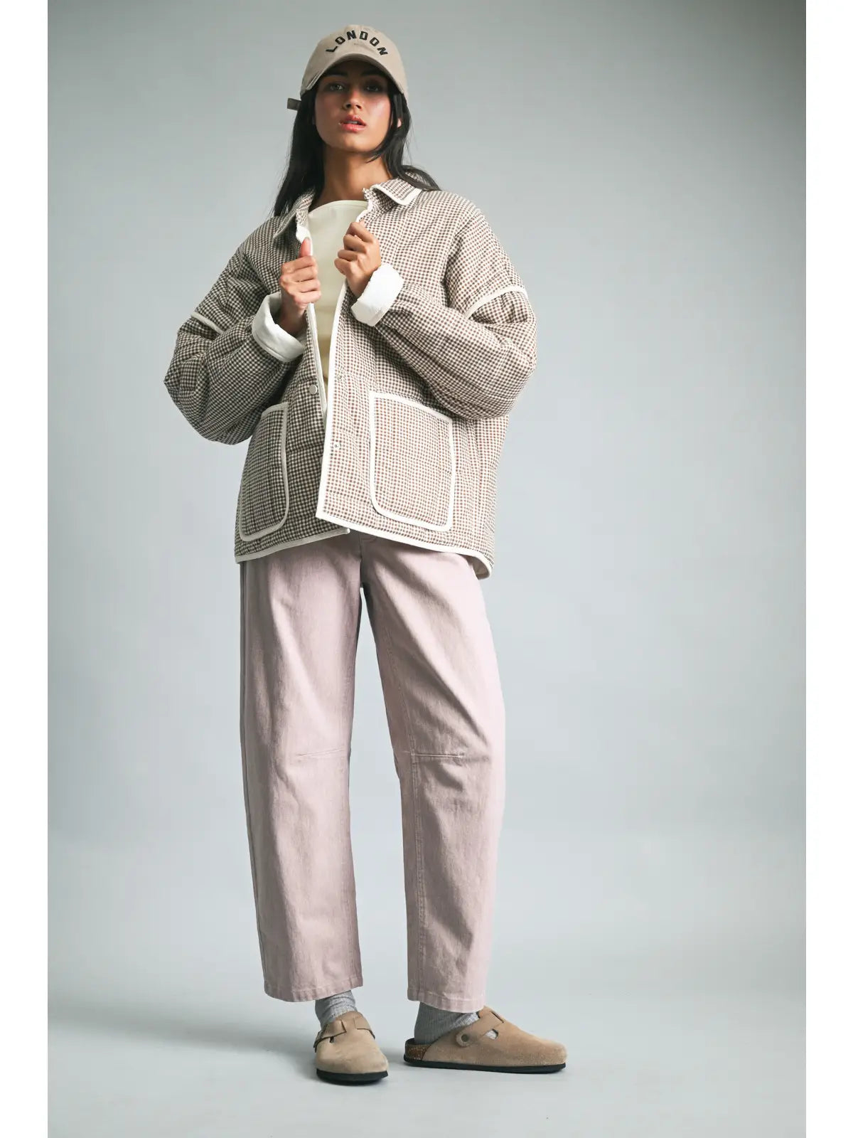 Gingham Piping Jacket - Mocha/Cream