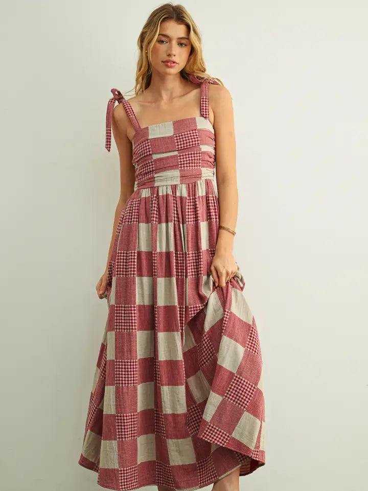 Gingham + Stripes Patchwork Dress