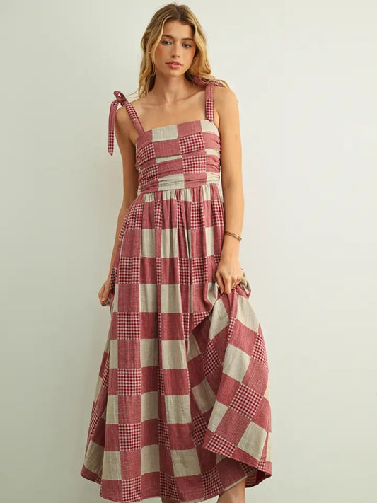Gingham + Stripes Patchwork Dress