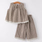 Coffee Color Plaid Top + Pant Set