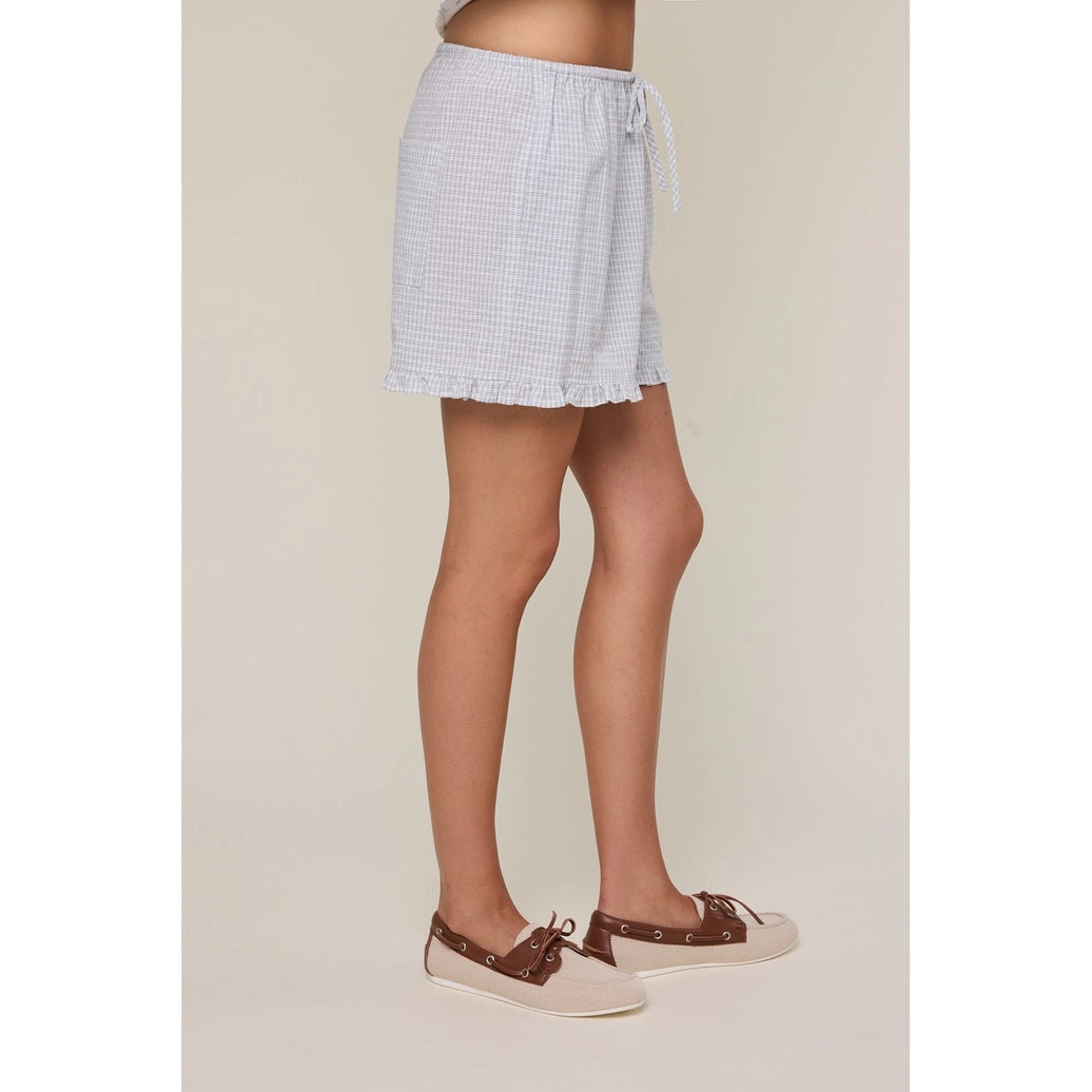 Plaid Ruffle Shorts - Camel
