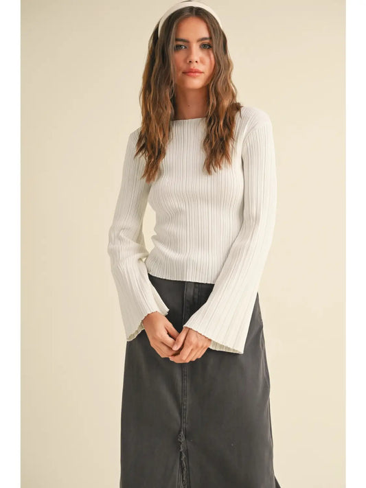 Ribbed Long Sleeve Knit Top