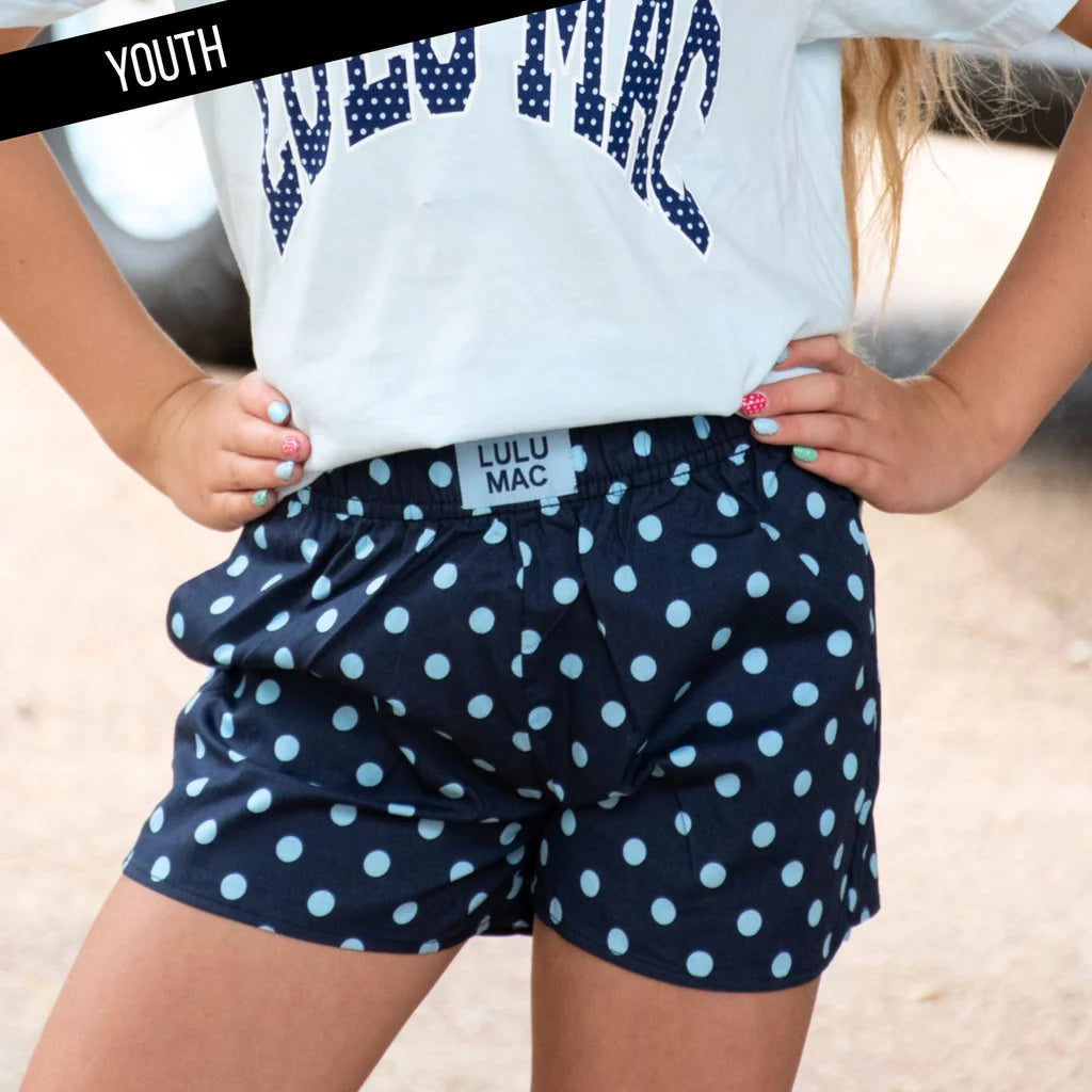 LULU MAC | Navy/Light Blue Small Polka Dot Shorts