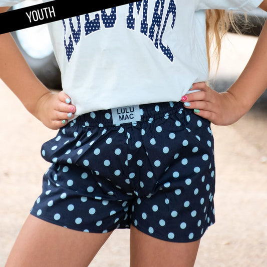 LULU MAC | Navy/Light Blue Small Polka Dot Shorts