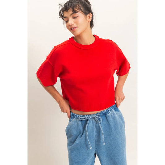 Seam Detail Short Sleeve Knit Top