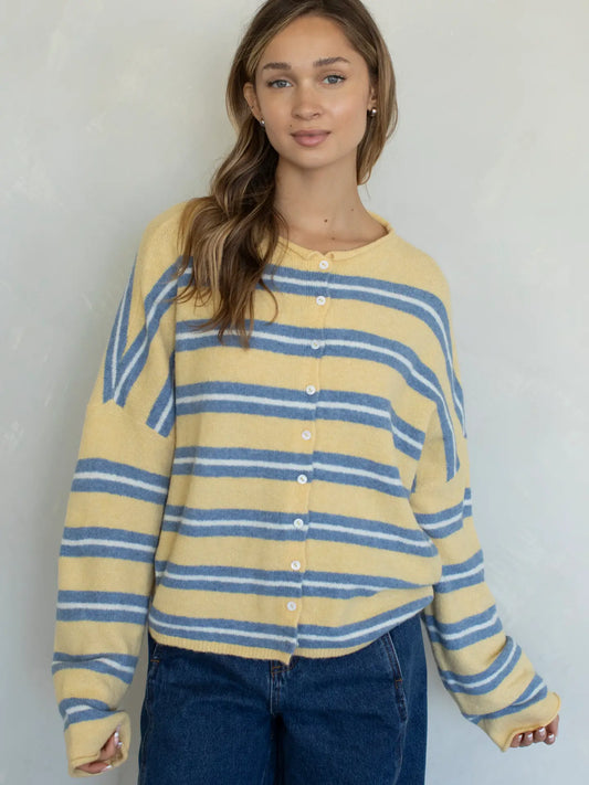 Varsity Stripe Piper Cardigan - Honey