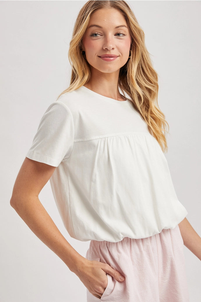 Bubble Hem Cotton Top - Off White