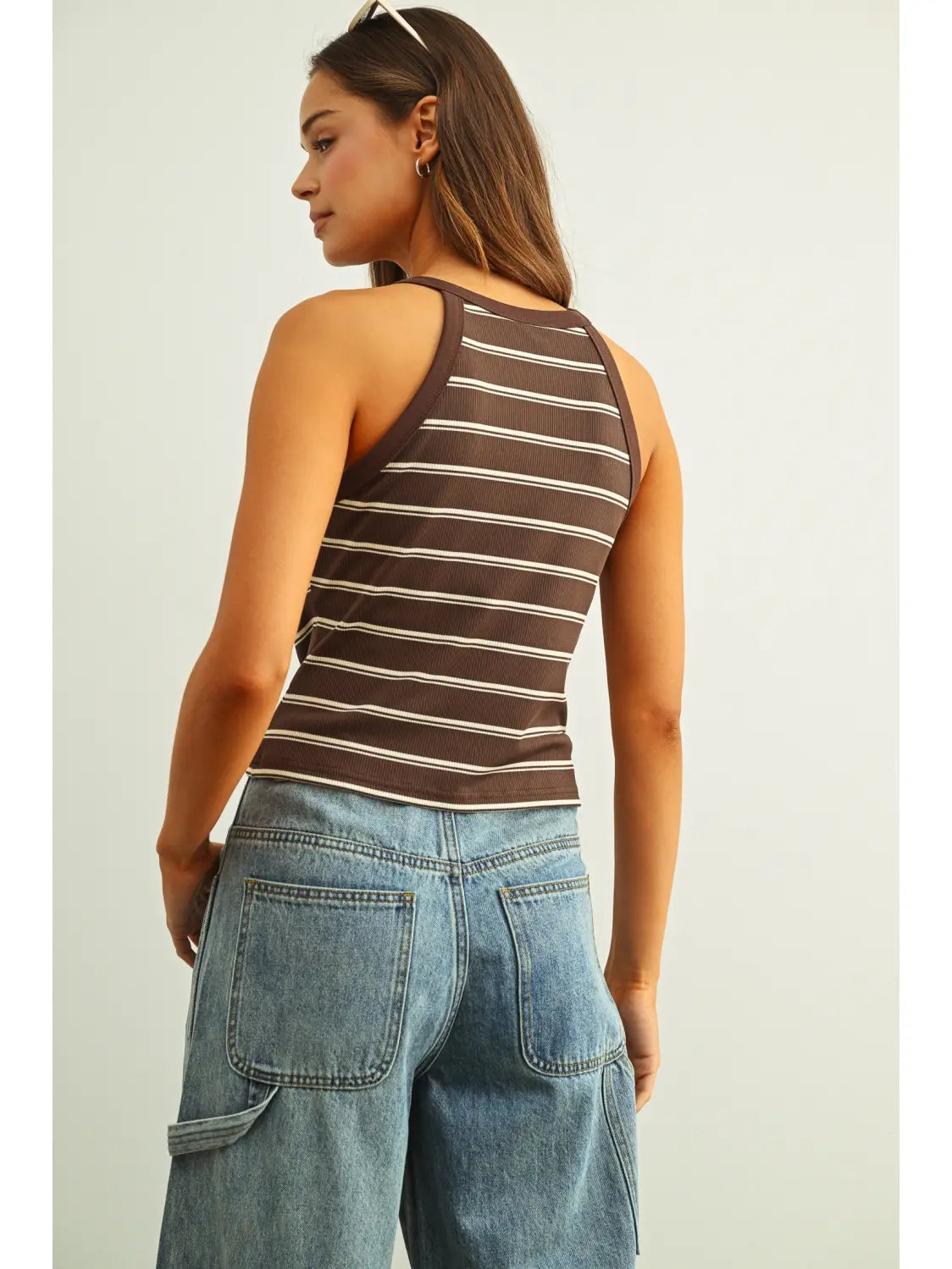 High Neck Striped Tank | Built in Bra