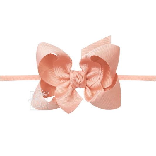 Elastic Headband w/ Signature Grosgrain Bow | Light Coral