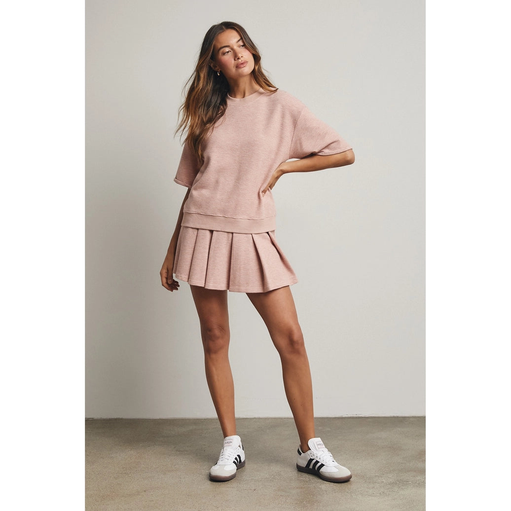Rose Waffle Pleated Mini Skirt