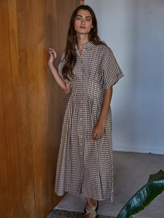 Woven Cotton Gingham Button Down Maxi