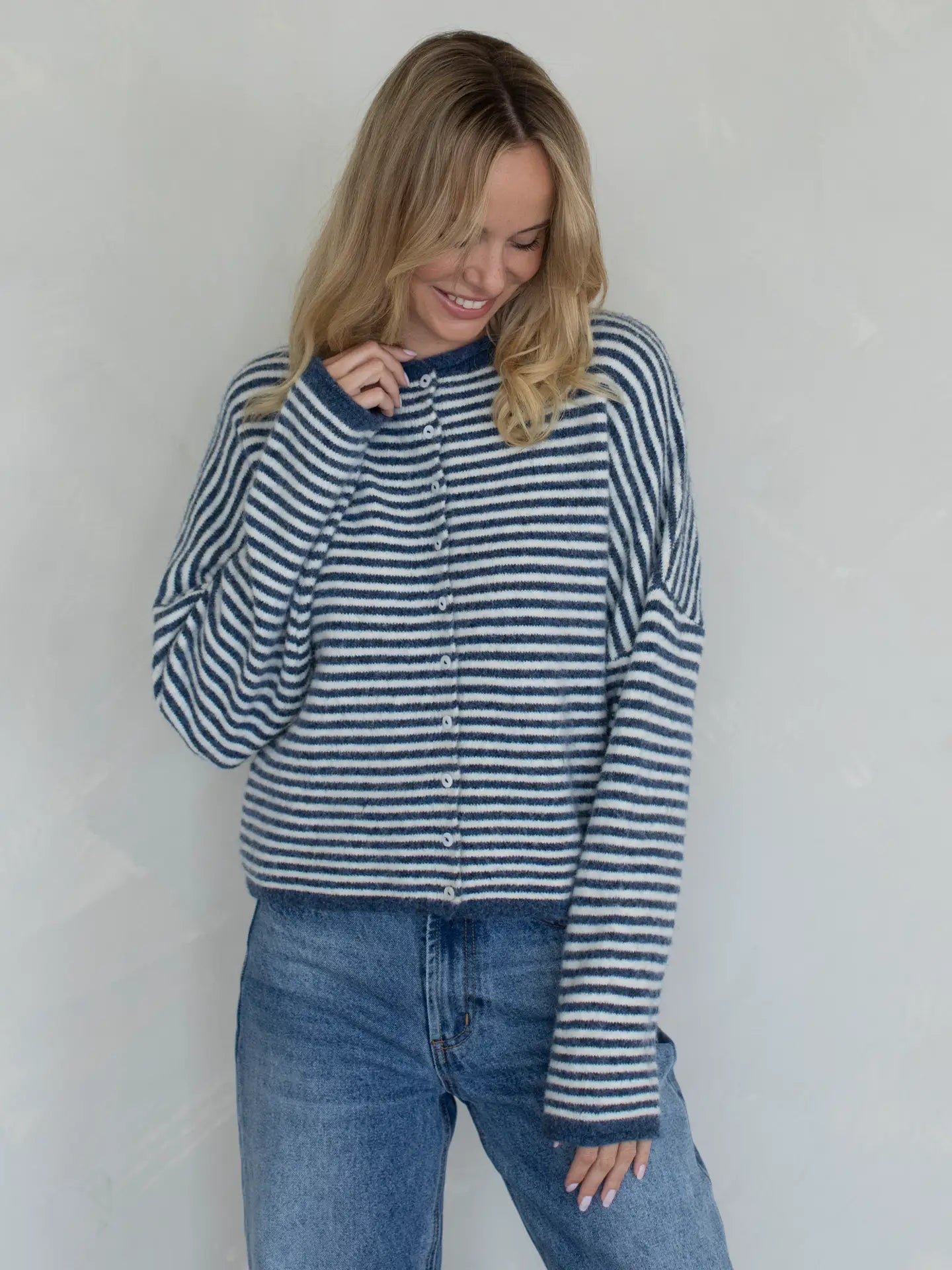 Piper Cardigan - Denim Mini Stripes