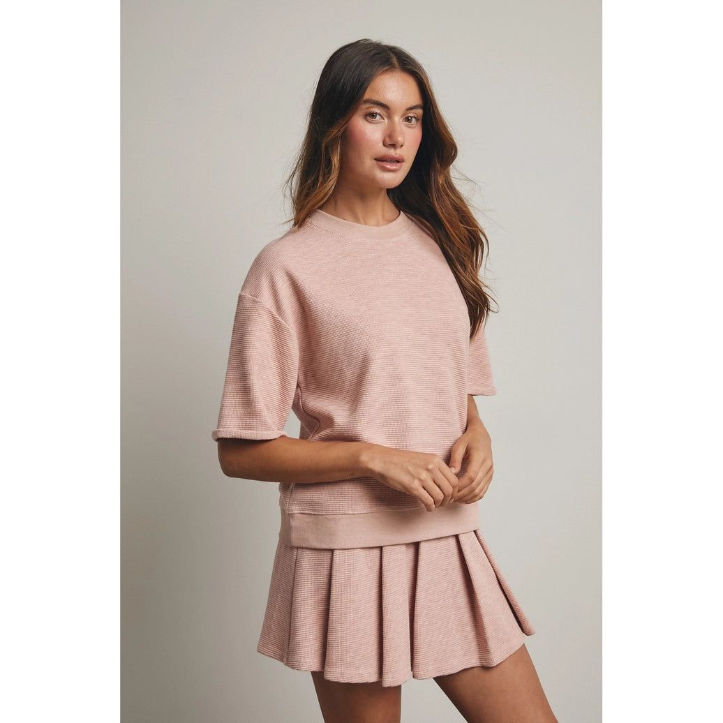 Rose Waffle Pleated Mini Skirt