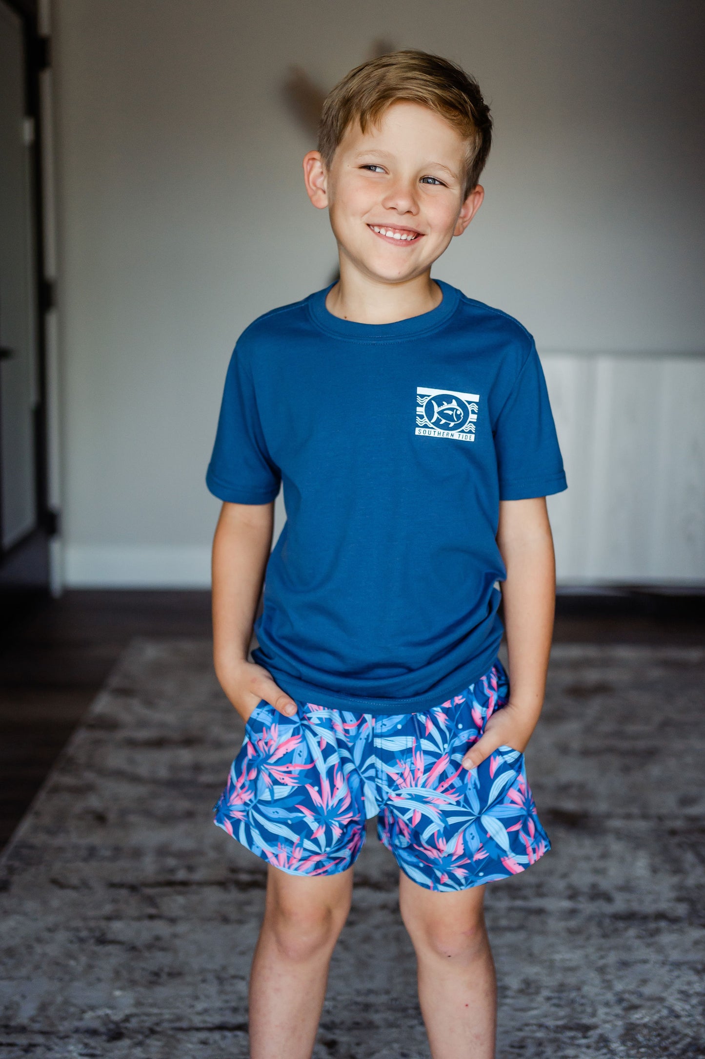 Boys Southern Tide Tropical Blooms Printed Swim Trunk