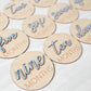 3D Wooden Monthly Milestone Discs w/ Light Blue Letters